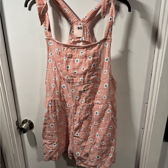SO Pink Checkered Floral overalls romper - Picture 1 of 5